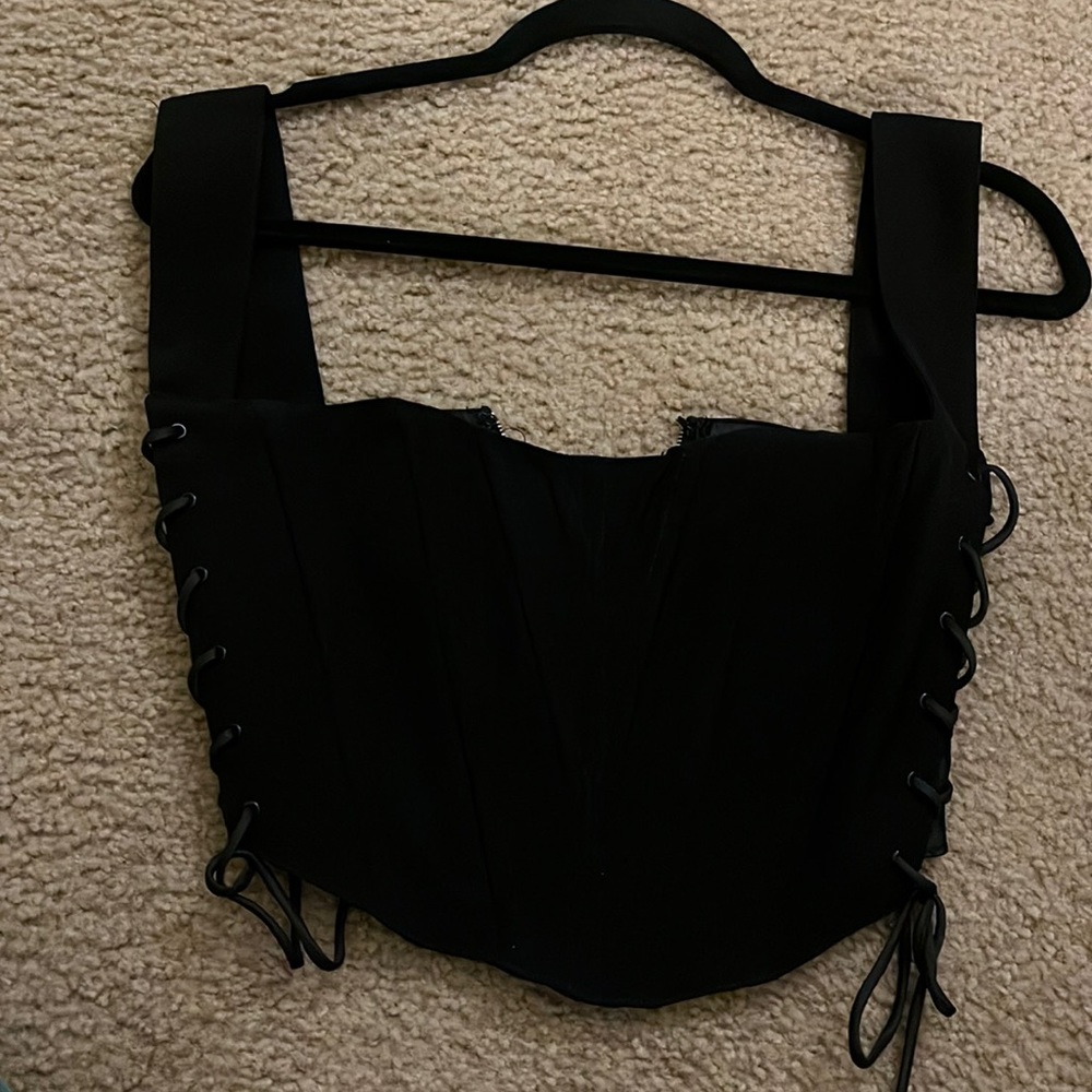 Black side tied lace up corset top